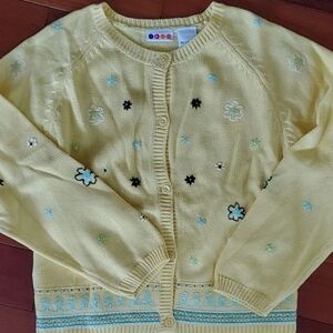 Gymboree Yellow Floral Girls Cardigan Sweater White Green Stitched Flower Spring